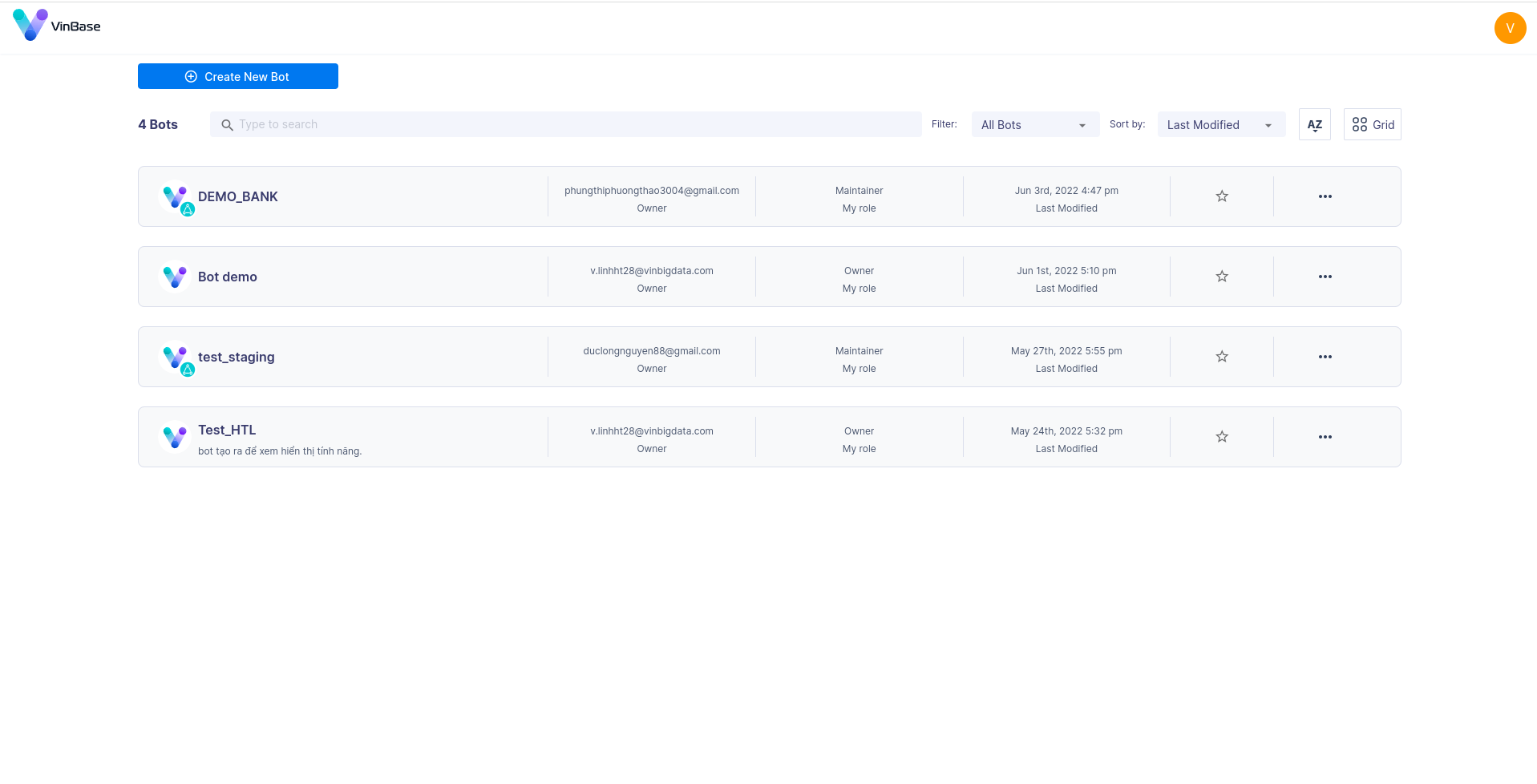  Xem danh sách bot dưới dạng grid